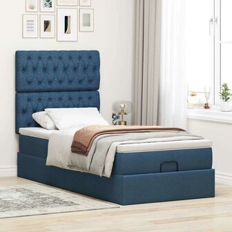 Bed met matras 100x200 cm stof blauw 3