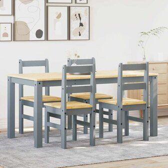 5-delige Eetset Panama massief grenenhout grijs 1