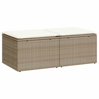 2-delige Loungeset met kussens poly rattan acacia beige 2
