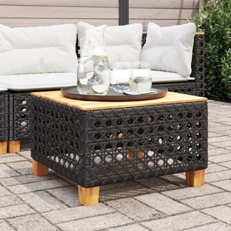 Tuintafel 55x55x36 cm poly rattan en acaciahout zwart 1