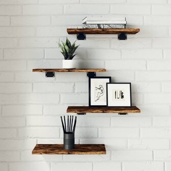 Wandschappen 4 st 40x20x1,5 cm bewerkt hout gerookt eikenkleur 1