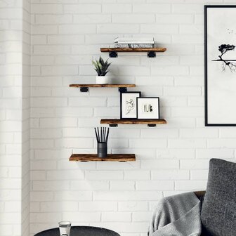Wandschappen 4 st 40x20x1,5 cm bewerkt hout gerookt eikenkleur 3