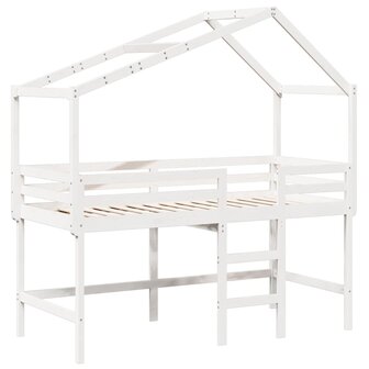 Halfhoogslaper met ladder en bedhuis grenenhout wit 90x200 cm 3