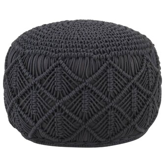 Poef macram&eacute; handgemaakt 45x30 cm katoen antraciet 1