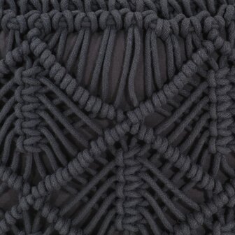 Poef macram&eacute; handgemaakt 45x30 cm katoen antraciet 4