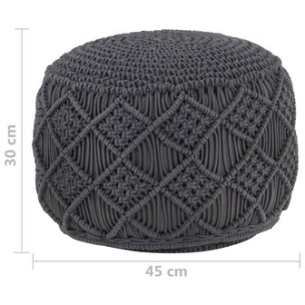 Poef macram&eacute; handgemaakt 45x30 cm katoen antraciet 5