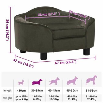 Hondenbank 67x47x36 cm pluche donkergrijs 8