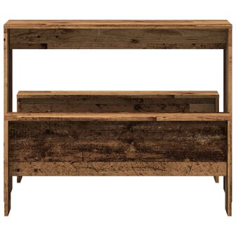 3-delige Eettafel en bankenset bewerkt hout oud houtkleurig 4