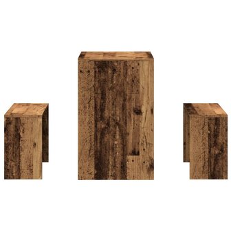 3-delige Eettafel en bankenset bewerkt hout oud houtkleurig 5