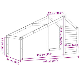 Kinderbedhuisje 198x97x113 cm massief grenenhout wit 9