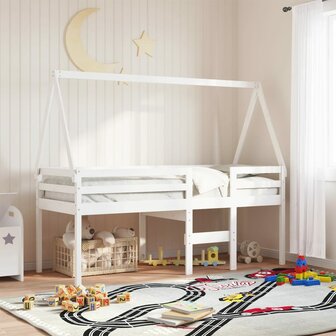 Kinderbedhuisje 199x95,5x88 cm massief grenenhout wit 1