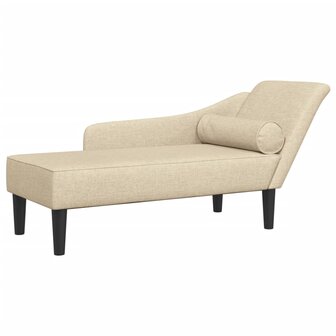 Chaise longue met kussens stof cr&egrave;mekleurig 2