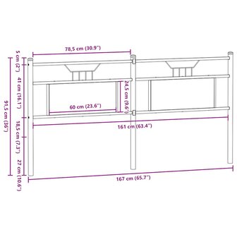 Hoofdbord 160 cm bewerkt hout en staal bruin eikenkleurig 8