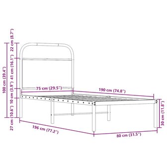 Bedframe zonder matras bewerkt hout bruin eikenkleur 75x190 cm 9