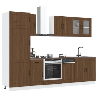 8-delige Keukenkastenset Kalmar bewerkt hout bruin eikenkleur 1