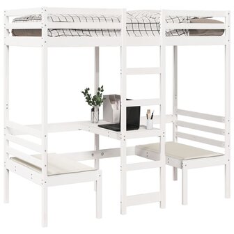 Hoogslaper met bureau en stoelen grenenhout wit 90x200cm 4