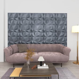 12 st Wandpanelen 3D diamant 3 m&sup2; 50x50 cm grijs 1