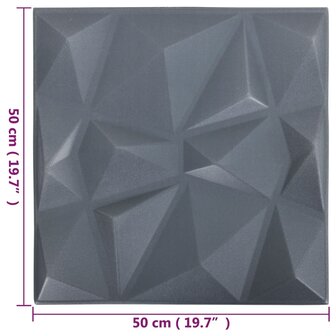 12 st Wandpanelen 3D diamant 3 m&sup2; 50x50 cm grijs 6