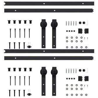 Hardwaresets voor schuifdeuren 2 st 183 cm staal zwart 4