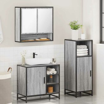 3-delige Badkamermeubelset bewerkt hout grijs sonoma eikenkleur 4