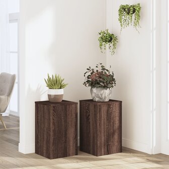 Plantenstandaards 2 st 30x30x50 cm bewerkt hout bruin eiken 1