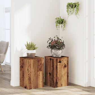 Plantenstandaards 2 st 30x30x50 cm bewerkt hout oud houtkleurig 1