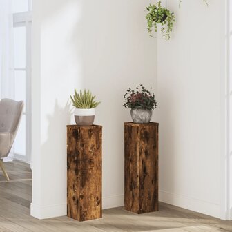Plantenstandaards 2 st 17x17x60 cm bewerkt hout gerookt eiken 1
