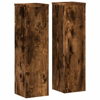 Plantenstandaards 2 st 17x17x60 cm bewerkt hout gerookt eiken 2