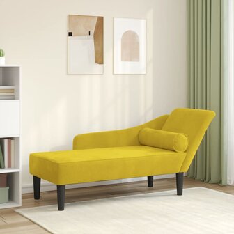 Chaise longue met kussens fluweel geel 1