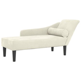 Chaise longue met kussens fluweel cr&egrave;mekleurig 2