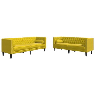 2-delige Loungeset Chesterfield met bolsters fluweel geel 2
