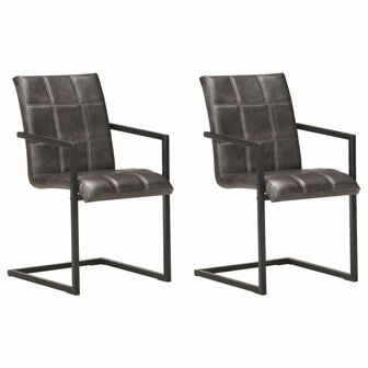 Eetkamerstoelen 2 st echt leer grijs 1