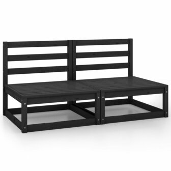 Tuinmiddenbank 2 st massief grenenhout zwart 1