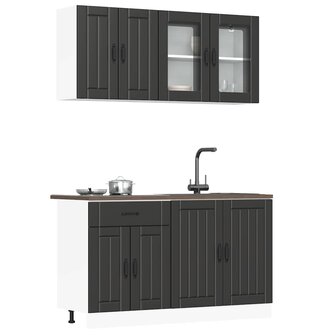 4-delige Keukenkastenset Lucca bewerkt hout zwart 1