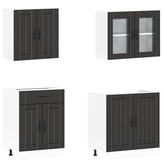 4-delige Keukenkastenset Lucca bewerkt hout zwart 4