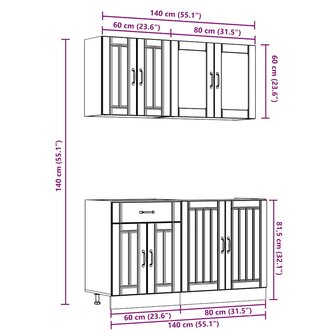 4-delige Keukenkastenset Lucca bewerkt hout glanzend wit 9