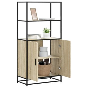 Hoge kast 68x35x139 cm bewerkt hout en metaal zwart 1