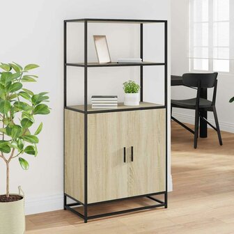 Hoge kast 68x35x139 cm bewerkt hout en metaal zwart 3