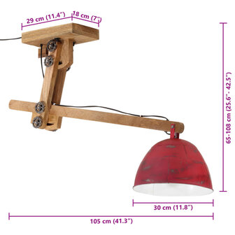 Plafondlamp 25 W E27 105x30x65-108 cm verweerd rood 8