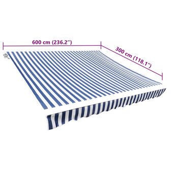 Luifeldoek 6x3 m canvas blauw en wit 5