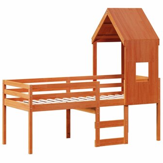 Hoogslaper met bedhuis massief grenenhout wasbruin 80x200 cm 3