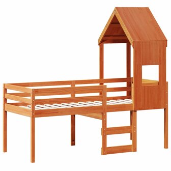 Hoogslaper met dak massief grenenhout wasbruin 90x190 cm 3