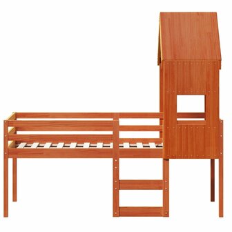 Hoogslaper met dak massief grenenhout wasbruin 90x190 cm 4