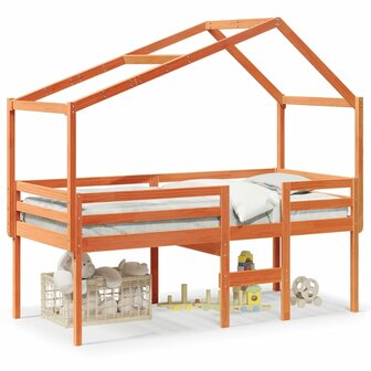 Hoogslaper met bedhuis massief grenenhout wasbruin 80x200 cm 2