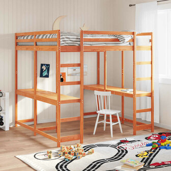 Hoogslaper met bureau en ladder grenenhout wasbruin 180x200 cm 1