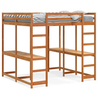 Hoogslaper met bureau en ladder grenenhout wasbruin 180x200 cm 2