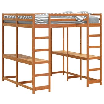 Hoogslaper met bureau en ladder grenenhout wasbruin 180x200 cm 4