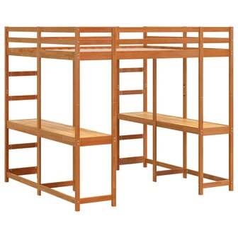 Hoogslaper met bureau en ladder grenenhout wasbruin 140x200 cm 3