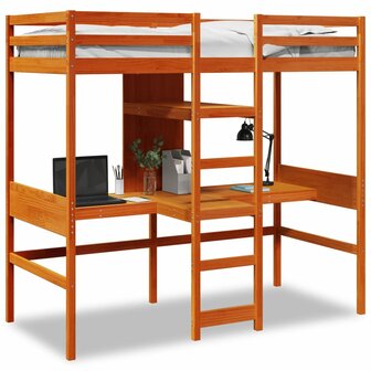 Hoogslaper met bureau en schappen grenenhout wasbruin 90x200cm 1