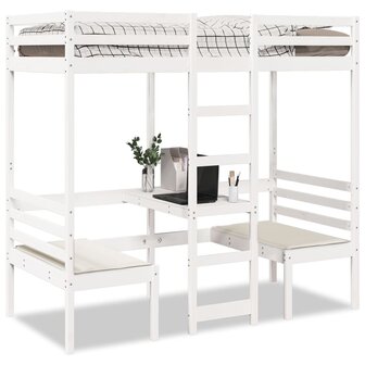 Hoogslaper met bureau en stoelen grenenhout wit 90x190 cm 1